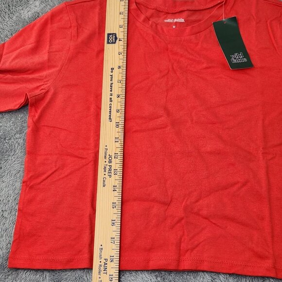 3/$20 Wild Fable T-Shirt Womens M Red Long-Sleeve Cropped Solid Crop Top Cotton - Picture 8 of 9